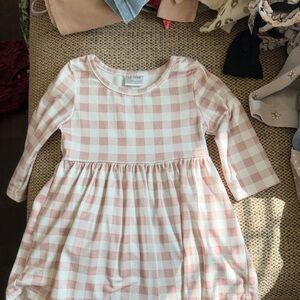 Girls' Pinkish Gingham Long-Sleeve Dress